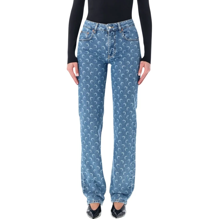 Marine Serre Moon Laser Blue Wash Straight Denim Jeans