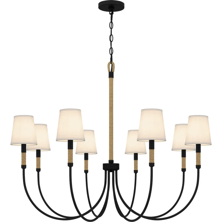 Matte Black Eight Light Chandelier from the Bayside Collection