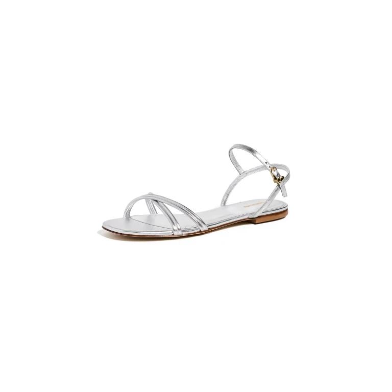 Annie Ankle Tie Sandals Silver Metallic Leather 5.5