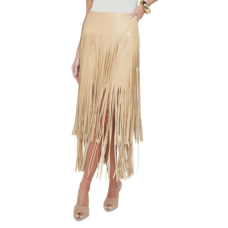 L'Agence Karolina Tiered Fringe Midi Skirt