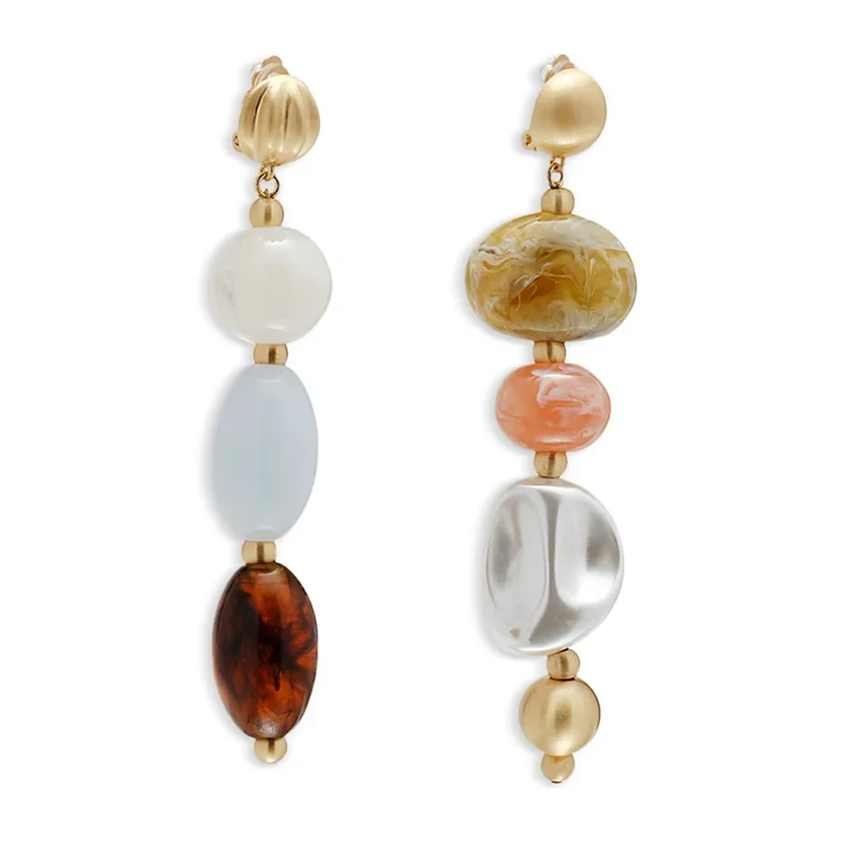 Cult Gaia Mercier Stone Beaded Clip On Linear Drop Earrings