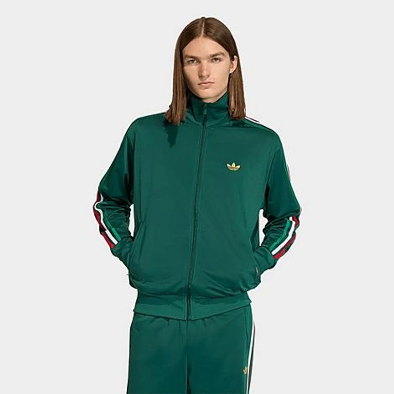 adidas Men's Originals adicolor Sport Firebird Track Jacket in Team Dark Green/Bold Green/White Size: XS