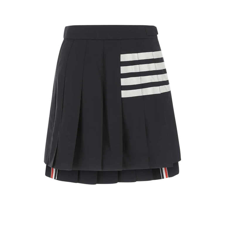 Thom Browne Navy Blue Wool Mini Skirt Self Lining Cupro Gonne - Women
