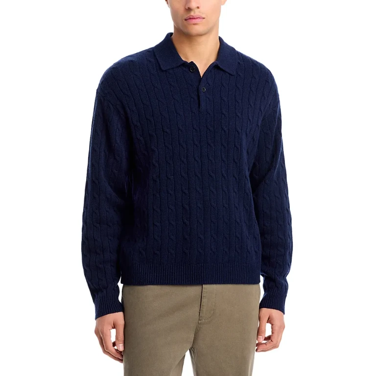 Frame Wool & Cashmere Cable Knit Polo Sweater