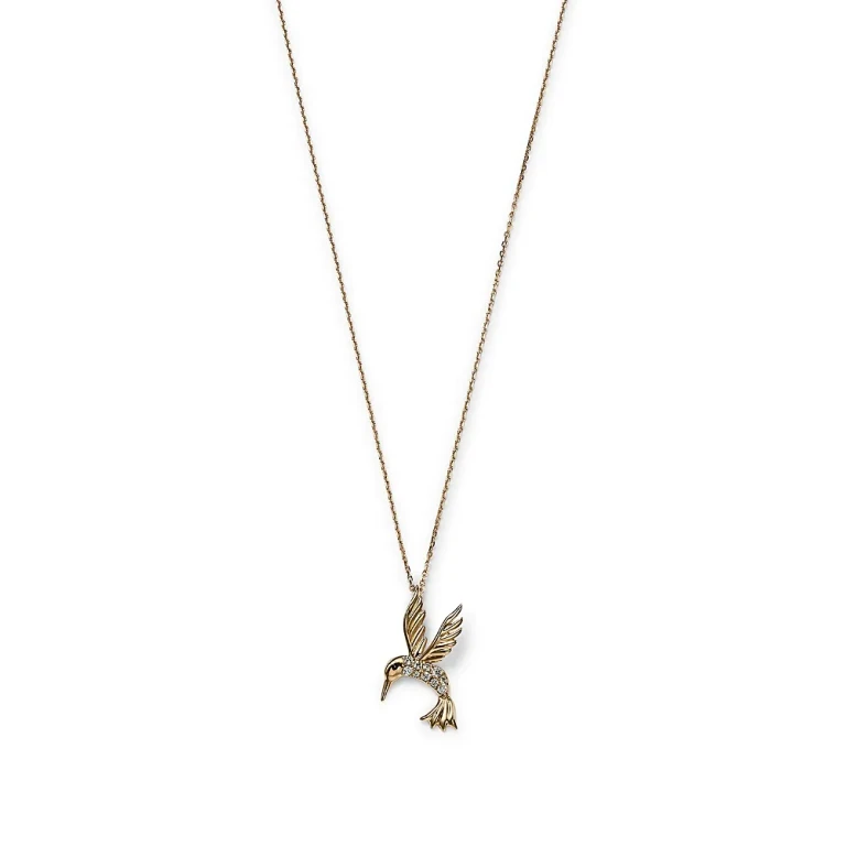 Diamond Hummingbird Pendant Necklace in 14K Yellow Gold, 0.09 tcw