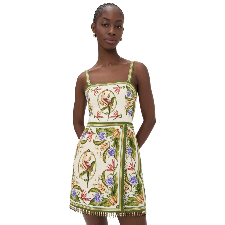 FARM Rio Tropical Scarf Sand Sleeveless Mini Dress Tropical Scarf Sand L