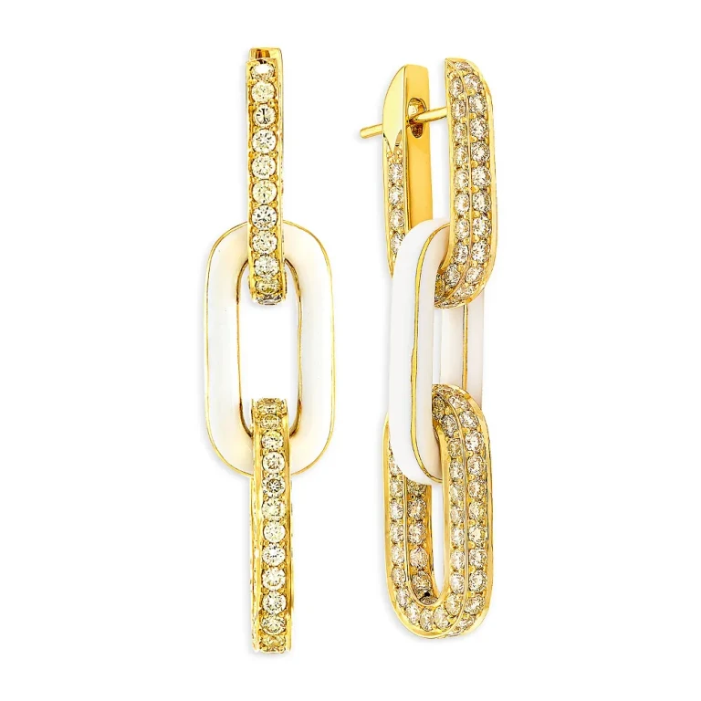 Etho Maria 18K Yellow Gold Lop Diamond & Polished Link Drop Earrings