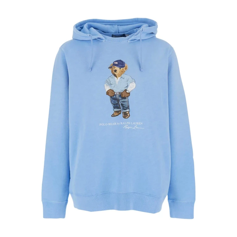 Polo Ralph Lauren Light Blue Hoodie With Fixed Hood And Bear Logo On The Front In Cotton For Men