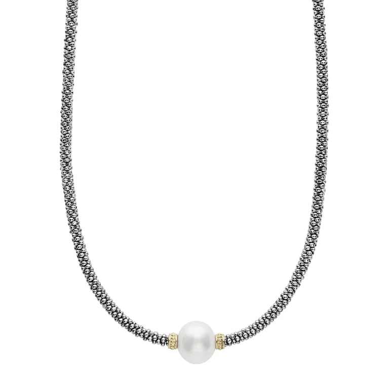Lagos 18K Gold and Sterling Silver Luna Rope Necklace with Cultured Freshwater Pearl, 16