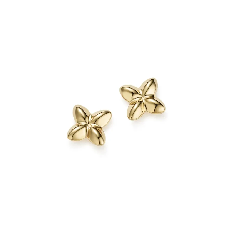 14K Yellow Gold Puffed X Stud Earrings