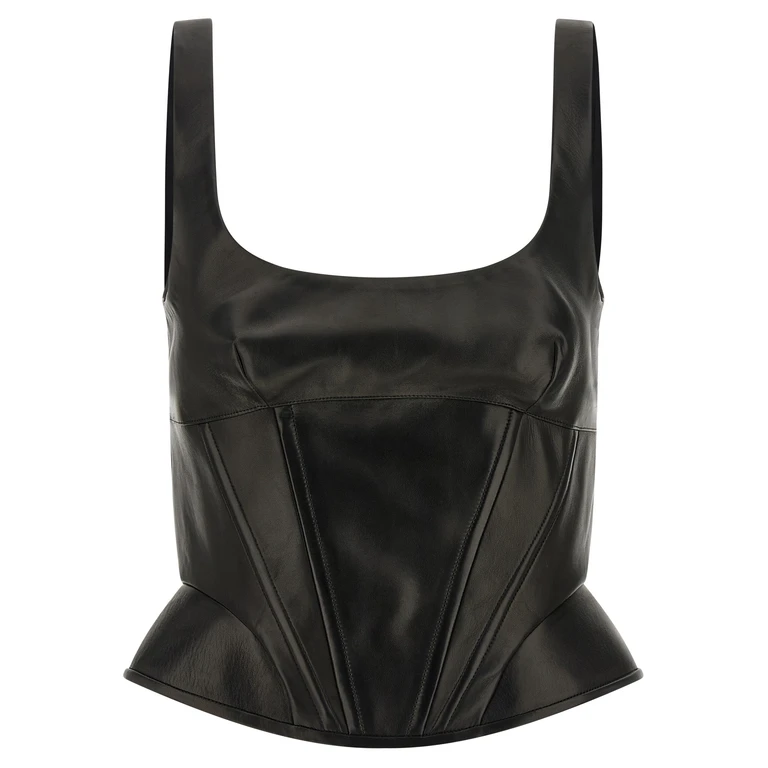 Black Lamb Leather Tank Tops - Women