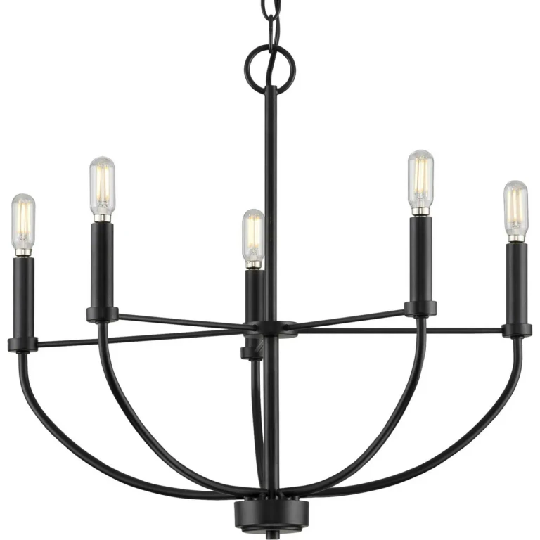 Matte Black Five Light Chandelier from the Leyden Collection
