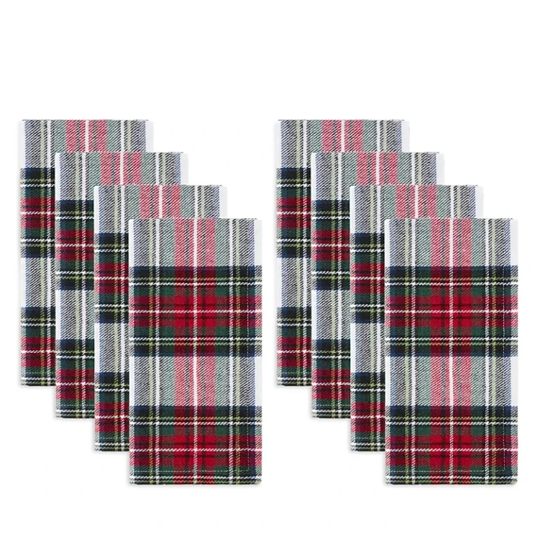 Elrene Home Fashions Christmas Classic Holiday Plaid Cotton Napkins, Set of 8
