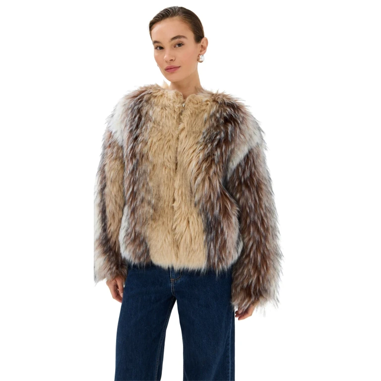 HALFBOY Faux Fur Bomber Camel/Black/Off White XS