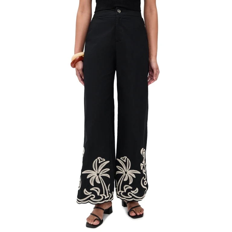 Little Lies Palm Embroidery Pants Black XS
