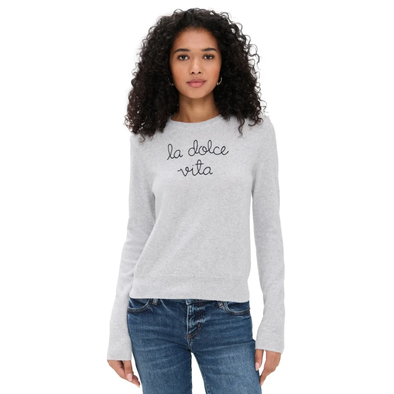 Lingua Franca La Dolce Vita Cashmere Crewneck Smoke S
