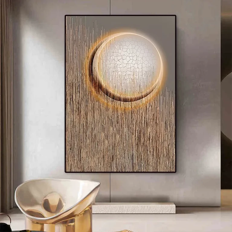 Abstract Round Moon Wall Decor Modern Geometric Painting Art Canvas Prints with Frame