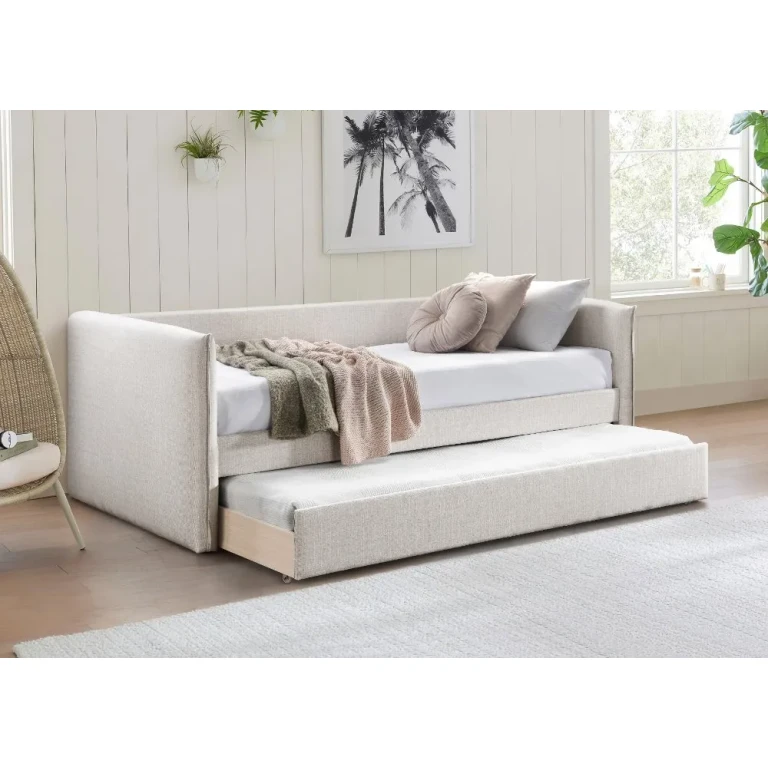 Colton Cream Textured Linen Twin Daybed with Trundle