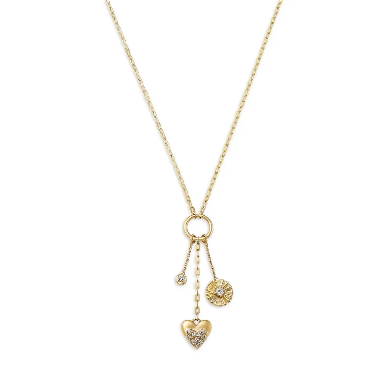 Diamond Three Charm Pendant Necklace in 14K Yellow Gold, 0.20 tcw