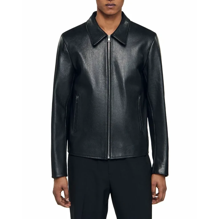Sandro Leather Zip Front Jacket