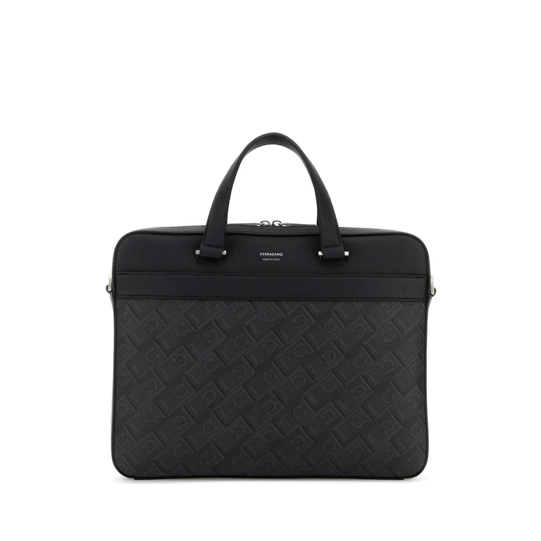 Ferragamo Printed Canvas Briefcase Nerogrigio Ventiquattrore - Men