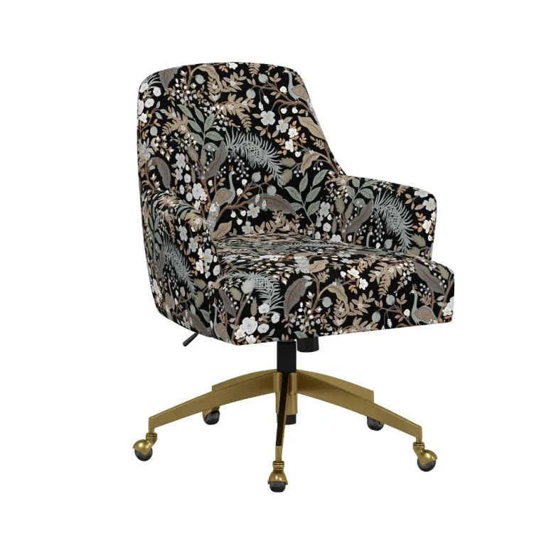 Rifle Paper Co Yvette Peacock Black Office Chair with Gold Base