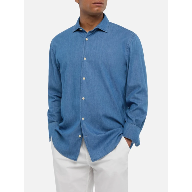 Mc2 Saint Barth Dark Denim Blue Chambray Shirt Pamplona - Men