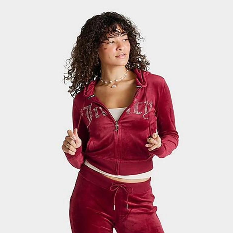 Juicy Couture Women's Bling Front Hoodie in Red Dahlia Size: XS