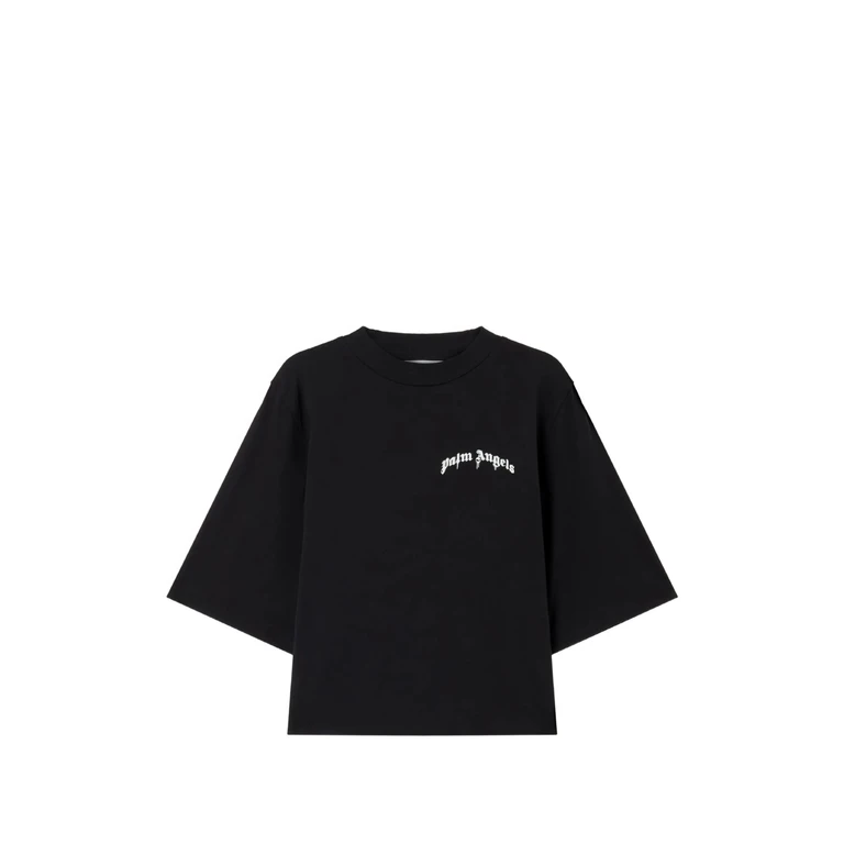 Palm Angels Mini Curved Logo Boxy Tee Black T-shirt - Women