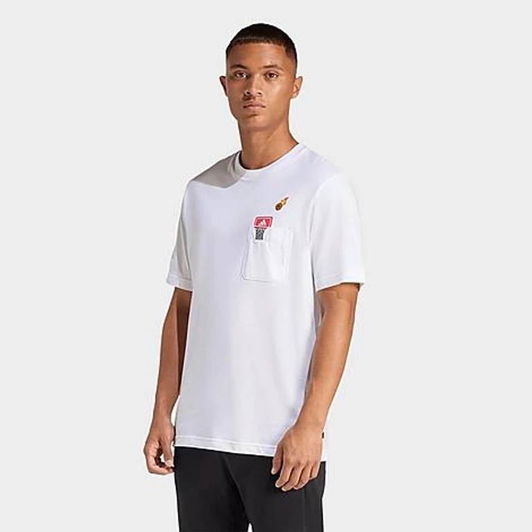 adidas Men's Mini Basketball Embroidery Graphic T-Shirt in White Size: Small