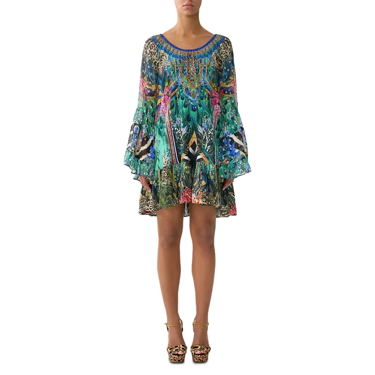 Camilla Printed Silk Frill Dress