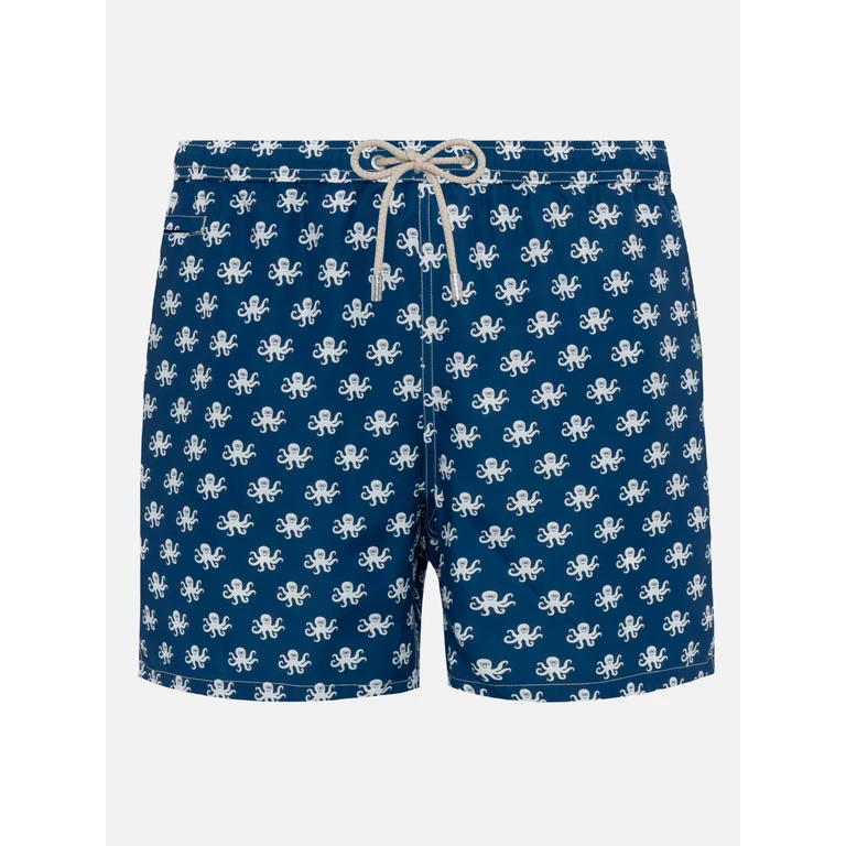Mc2 Saint Barth Lightweight Fabric Swim Shorts Lighting With Octopus Print Blue Swimshort - Men