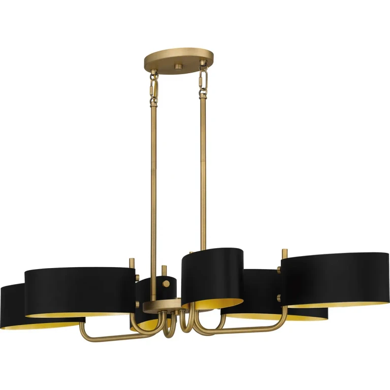 Aged Brass Six Light Linear Chandelier from the Madden Collection