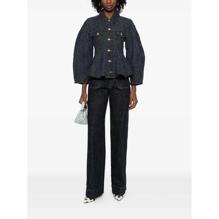 Ganni Coats Blue Organic Cotton - Women