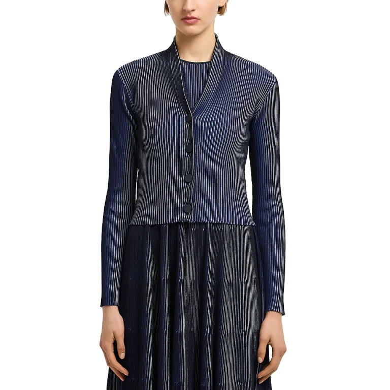 Emporio Armani Bicolor Ribbed Striped Cardigan Sweater