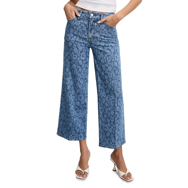 Good American Good Waist Cropped Palazzo Jeans in Hibiscus Bloom