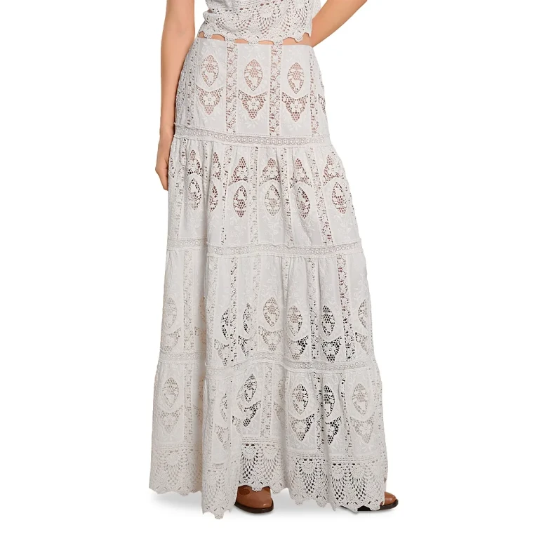 Johanna Ortiz Highlighted Fields Scalloped Lace Maxi Skirt