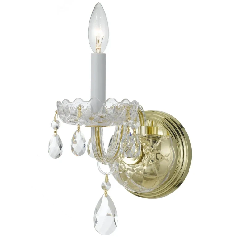 Traditional Crystal 9" Wall Sconce in Polished Brass with Clear Spectra Crystals