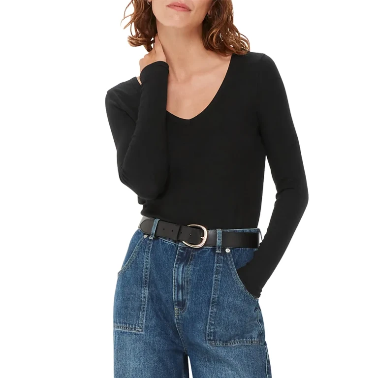 Whistles Essential Ribbed V Neck Top
