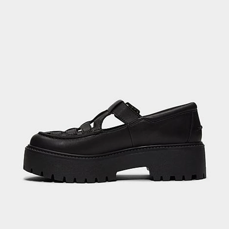 Timberland Women's Stone Street Platform Buckle Casual Shoes in Black Full-Grain Size: 5.5