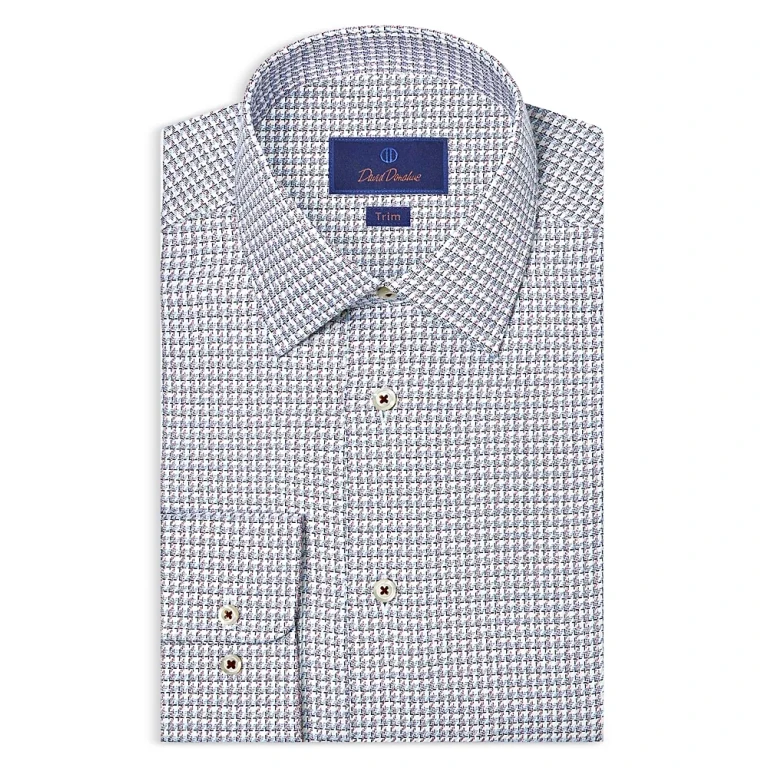 David Donahue Trim Fit Twill Check Dress Shirt