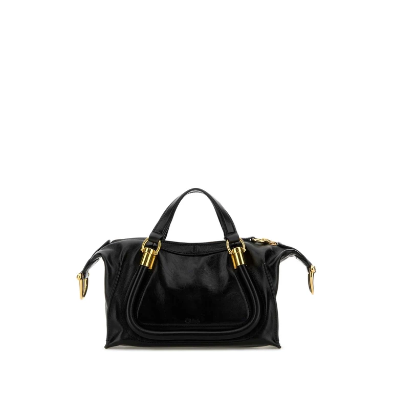 Chloé Black Leather Paraty 24 Handbag Borse A Mano - Women