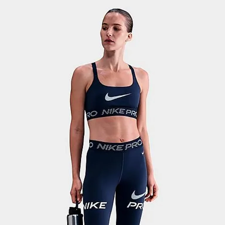 Nike Women's Pro Light-Support Non-Padded Sports Bra in Midnight Navy/Football Grey/White Size: 2XL