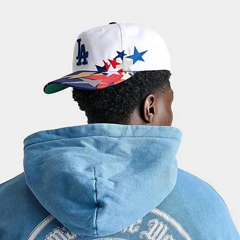 Mitchell & Ness Los Angeles Dodgers MLB Shooting Stars Caddy Fit Snapback Hat in White/Blue/Red