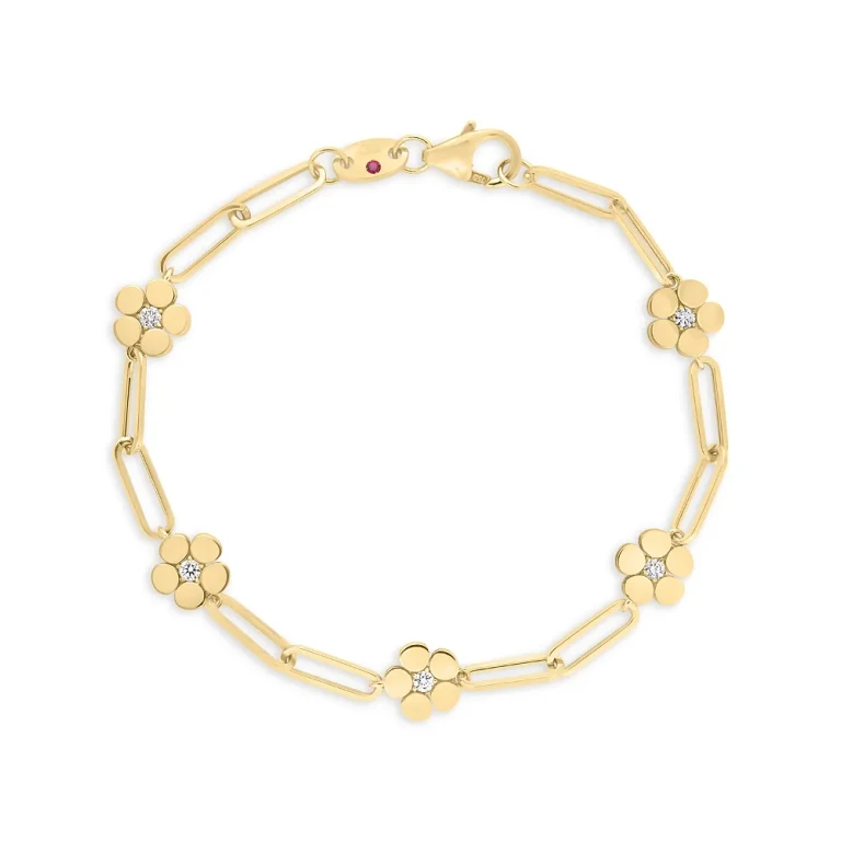 Roberto Coin 18K Yellow Gold Daisy Diamond Paperclip Chain Bracelet - Exclusive