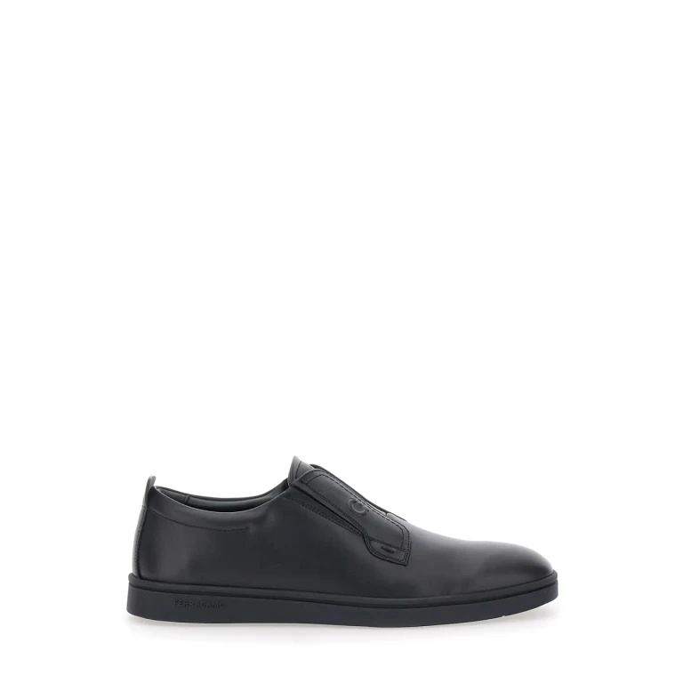 Ferragamo alfie Black Sneakers With Gancini Detail On The Side And Embossed Logo Lettering On The Side In Leather Man