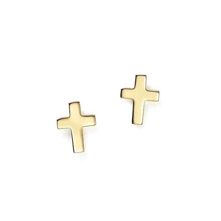 14K Yellow Gold Medium Cross Stud Earrings