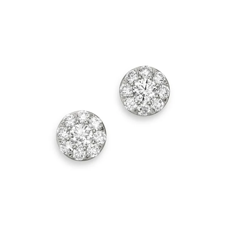 Diamond Circle Small Stud Earrings in 14K White Gold, 1.0 tcw