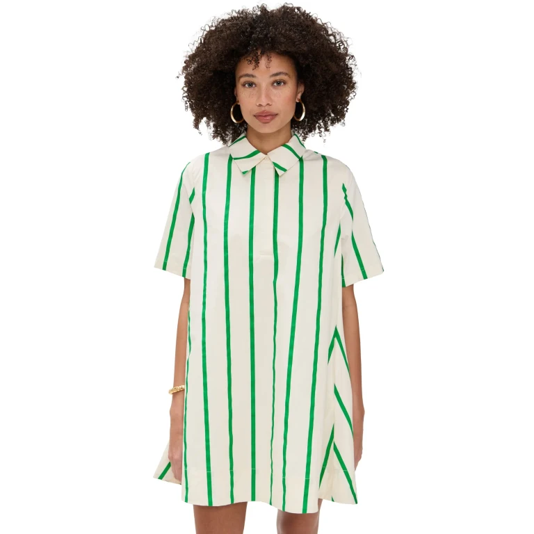 English Factory Striped Kaftan Mini Dress Green Multi XS