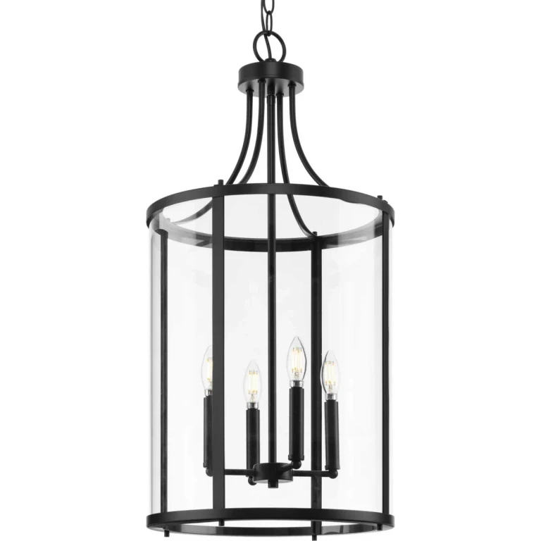 Matte Black Four Light Hall & Foyer Light from the Gilliam Collection